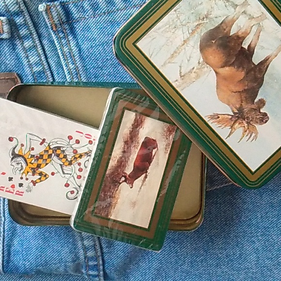 🫎 CABIN RUSTIC MOOSE Deck of CARDS Tin Box 5 X 4 - Picture 1 of 14